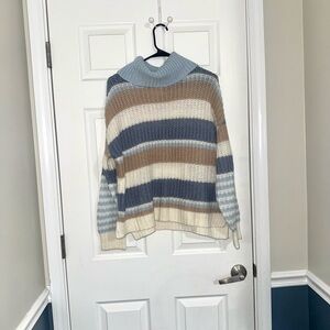 Striped Blue and Brown Turtleneck Sweater